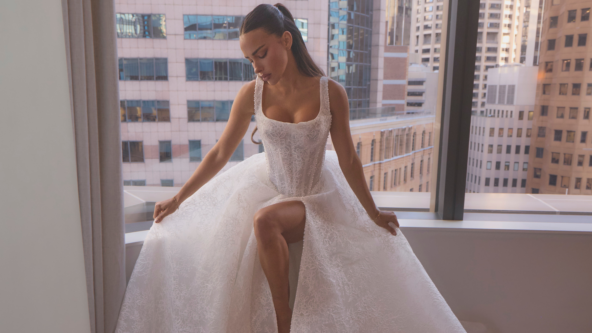 megan wedding dress designer The Bride Stunned in a Designer Gold Lam Custom Look for this Palm Springs Wedding